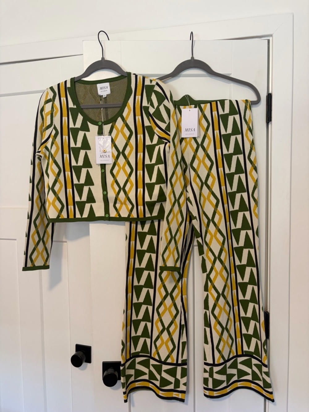 MISA Los Angeles Rialta Knit Set Limoncello Pants + Cardigan Medium Matching Set - Picture 6 of 12